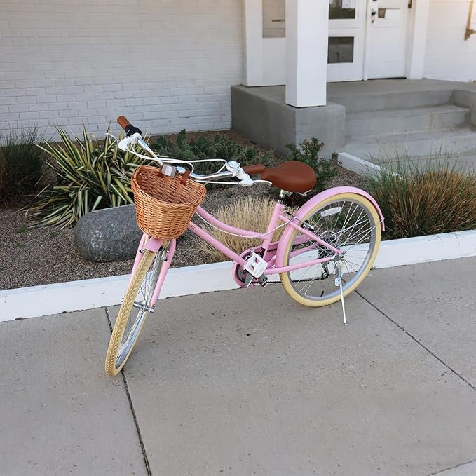Glerc 20 24 26 Inch Beach Cruiser Bike, 6-Speed Hybrid City Bicycle for Girls Youth and Over 6 Years Old, Missy Bike with Wicker Basket & Lightweight, Multiple Colors