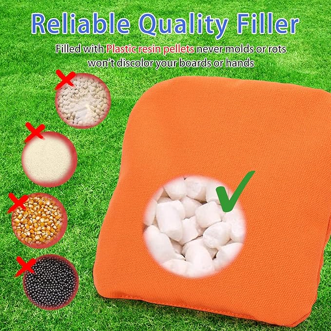 EunHo Regulation Cornhole Bags Set of 8 - Dual Sided Slick and Stick Cornhole Bean Bags for Tossing Game Professional All Weather Pro Corn Hole Bags with Tote Bag