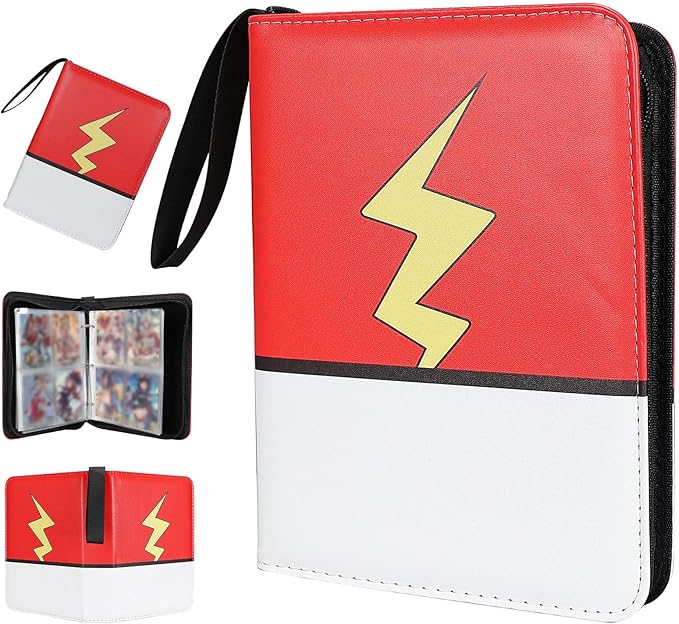 Collectible Trading Card Albums,4 Pocket Card Binder, 400 Double Sided Pocket PU Premium Zip Trading Collection Binderwith 50 Removable Sleeves, Card Folder forTCG, Sports Cards (Red White-08)
