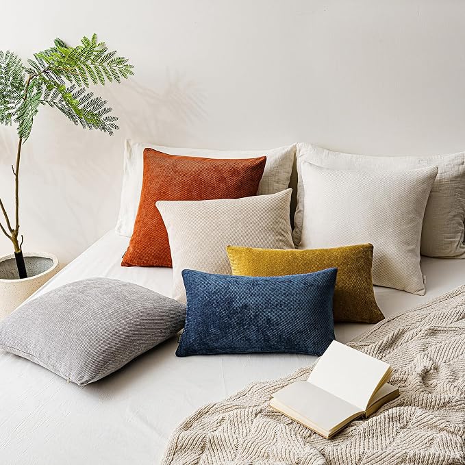 a moment Fall Decorative Throw Pillow Covers Pack of 2,26x26 Inch Rust | Twill Chenille Cushion Covers for Sofa Living Room Couch Bed