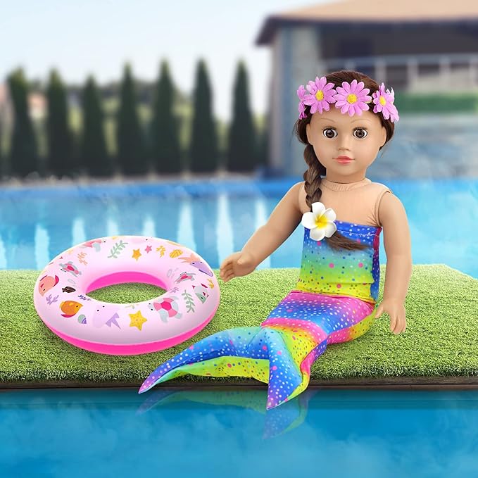 UNICORN ELEMENT 11Pcs 18 Inch Girl Doll Clothes and Accessories Set Including Colorful Mermaid Swimsuits,Mobile Phone,Hairpin,Swimming Circle