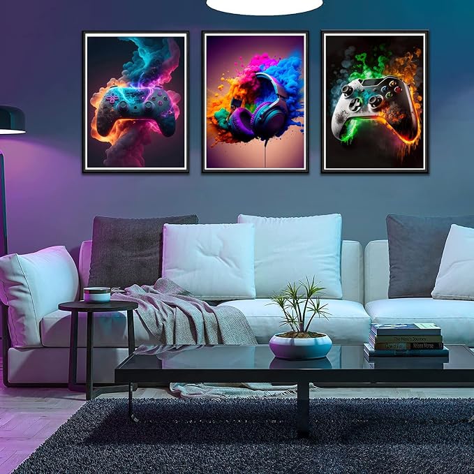 BGFCE Gaming Room Decor - Wall Art Set of 3, Video Gaming Theme, Unframed 12x16in Canvas Posters for Teen Boys Room