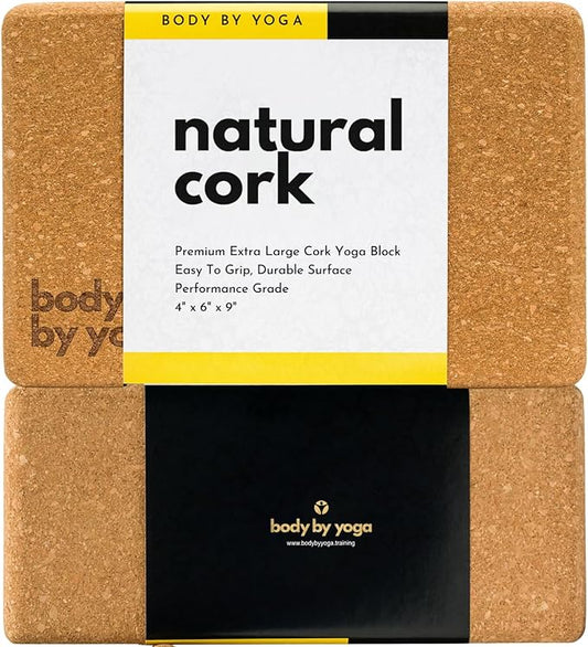 Cork Yoga Blocks 2 Pack – High Density Non Slip with Select Cork Grain for Chip-Resistant Durability | Extra Thick 4” for Support & Stability | Natural, Smooth, and Crumble Free | Body By Yoga