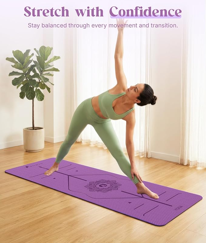 ROMIX Pro Yoga Mat Thick 6mm (1/4 inch), 72"L x 24"W Non-Slip Workout Mat with Alignment Lines, Large Yoga Mats for Women Men With Carry Bag, Exercise Mats for Home Workout Training Equipment