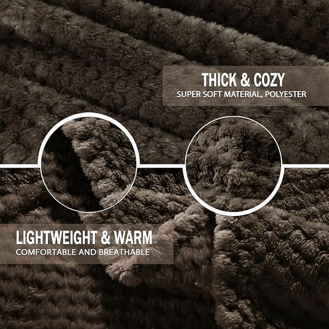 Exclusivo Mezcla Soft Waffle Fleece Bed Blanket Twin XL Size, Coffee | Lightweight Plush Blanket for Bed, Couch, Sofa, Cozy Fluffy Design for Bedroom, Guest Room, All Season, 90x66 Inches