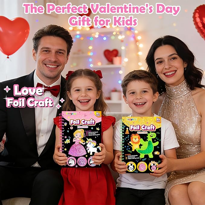 FUNNYB&G Foil Art Crafts for Kids Ages 4-8: Valentines Crafts for Kids 2026,Birthday Gift for Girls,Art and Crafts Supplies,Party Favors,Creative Toys for Girls Boys 4 5 6 7 8 9 Years Old(Princess)