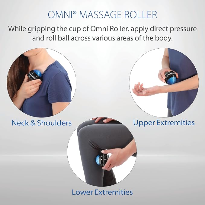 Core Products Omni Massage Ball Manual Roller Massager for Self Massage Therapy Tool, Black Cap - Blue