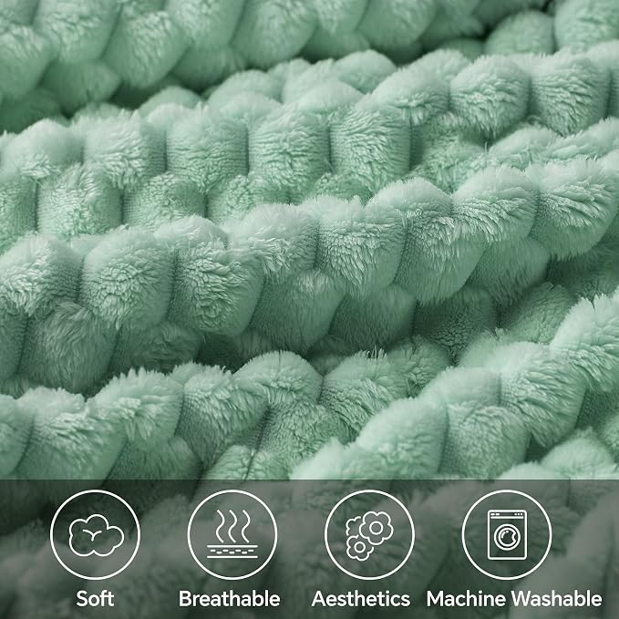 BEDELITE Mint Green Twin Blanket for Couch, Soft Cozy Gift for Women, 60*80 | 3D Jacquard Decorative Fleece Blanket, Super Soft Plush Throws, Cute Birthday Gift for Women & Men, Suitable for All Seasons
