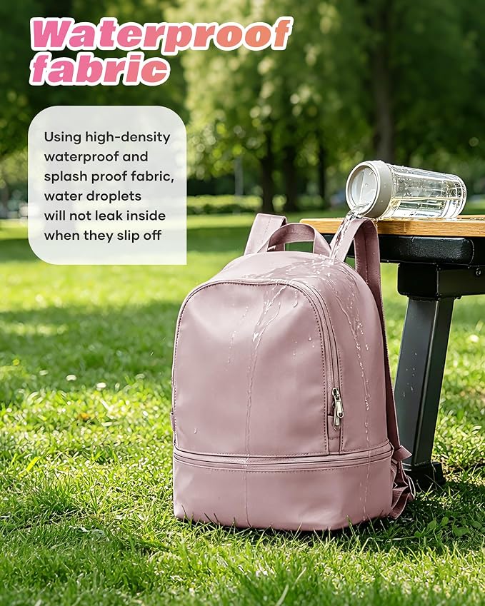 Small Gym Backpack for Women, Office-to-Gym Casual Daypack with Shoe Compartment, Lightweight Water Resistant Small-Size Bag, Clean Fit Style Work Backpack for Daily Use, Pink