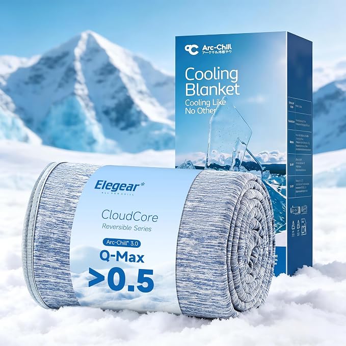 Elegear Arc-Chill 3.0 Cooling Blankets for Hot Sleepers, Cool Throw, Blue | Q-Max>0.5 Cooling Fabric, Absorbs Heat to Keep Body Cool, Breathable Summer Blankets for Night Sweats & Menopause, 51"x67"