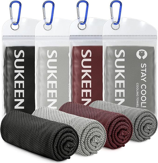 Sukeen 4 Pack Cooling Towels (40"x12"),Ice Towel,Soft Breathable Chilly Towel,Microfiber Towel for Yoga,Sport,Running,Gym,Workout,Camping,Fitness,Workout & More Activities