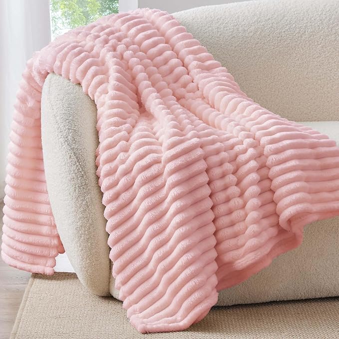 BEDELITE Ribbed Twin Blanket for Couch & Bed, Pink, 60"x80" | Ultra-Soft Plush Fleece, Cozy, Warm Yet Lightweight, Ribbed Texture, Home Decor, Machine Washable, Giftable, All-Season Use