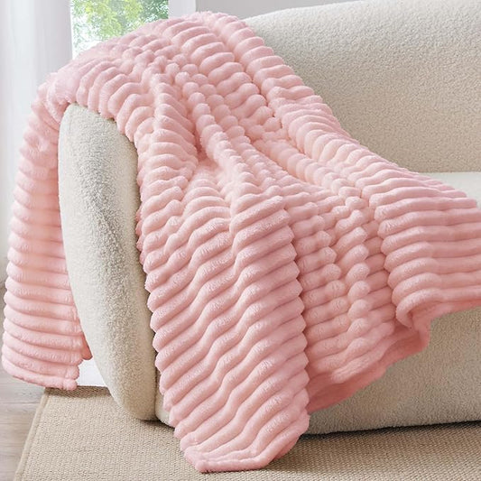 BEDELITE Ribbed Twin Blanket for Couch & Bed, Pink, 60"x80" | Ultra-Soft Plush Fleece, Cozy, Warm Yet Lightweight, Ribbed Texture, Home Decor, Machine Washable, Giftable, All-Season Use