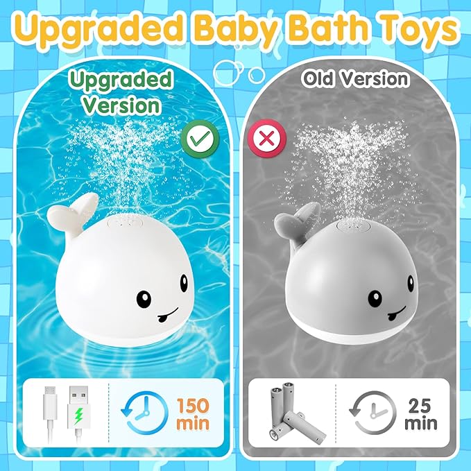 Baby Bath Toys for Kids Ages 1-3, Valentine Gifts for Baby 1 2 3 Year Boy Girl, Whale Bath Toy Sprinkler Light up Bath Toys for Babies 6-12 Months, Toddlers Bathtub Toys Newborn Baby Birthday Gifts