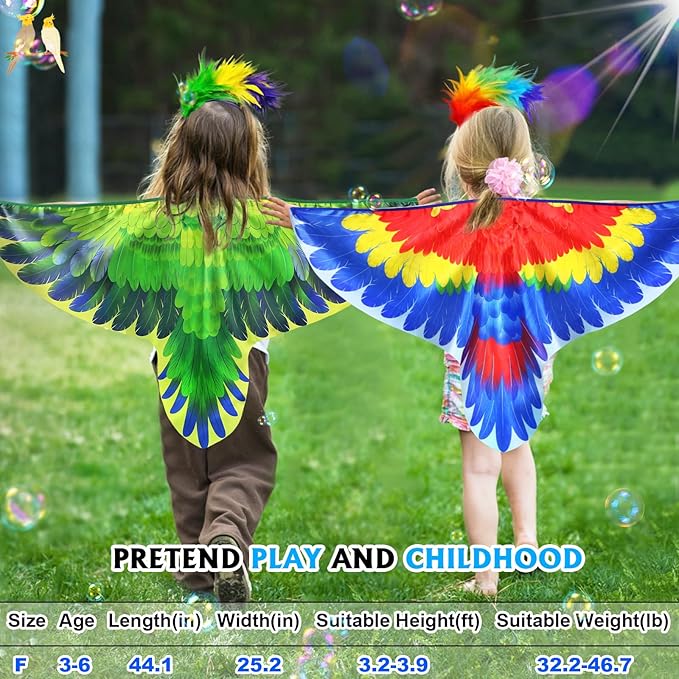 Bird-Costume-Parrot-Wings for Kids with Bird Headbands, Boys Girls Eagle Dress-up Cape Halloween Party Favors Gifts