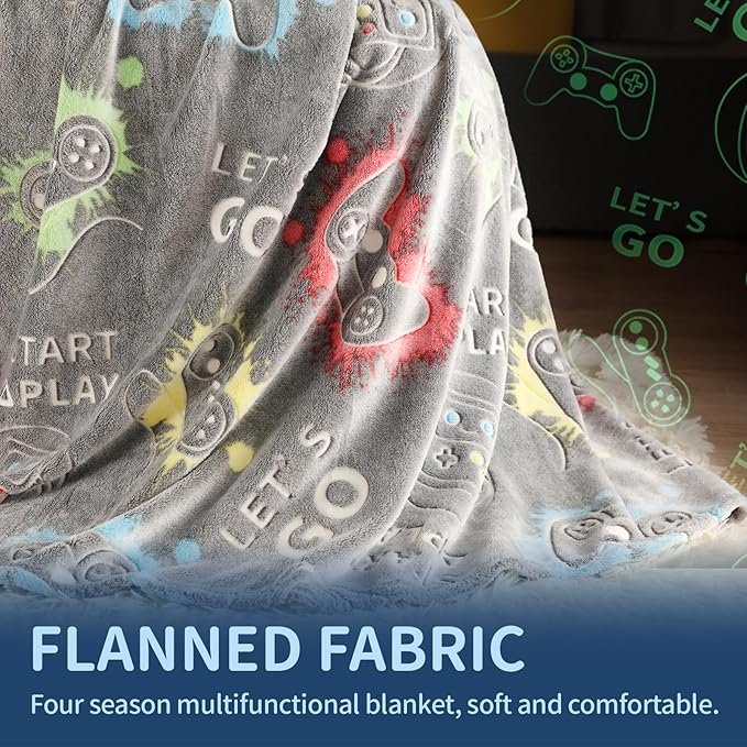 Glow in The Dark Game Controller Blanket Gifts for Boys,Soft Blanket 3 4 5 6 7 8 9 10 Year Old Kids Gifts,Toddler Boys Toys Age 6-8,Gifts for Boys for Valentine's Day Birthday Presents,50"x60"