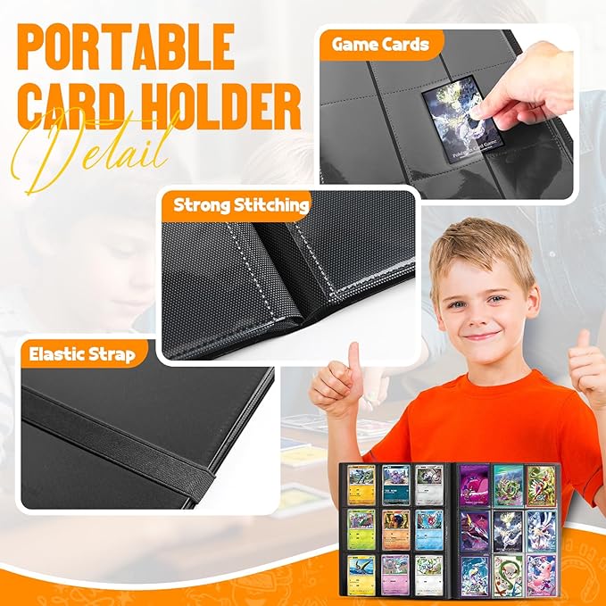 Card Binder 9-Pockets, Trading Card Binder, 20 Pages, 360 Card Capacity Collection Binder, Card Folder for MTG, TCG, Game Cards & Sports Cards（Black）