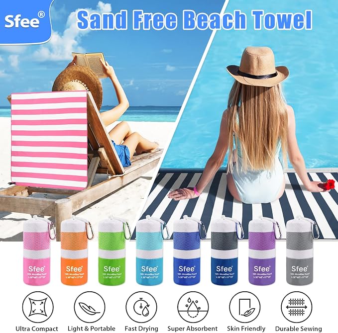 Sfee 2 in 1 Microfiber Travel Towel, Quick Dry Towel Camping Towel Beach Towel Super Absorbent Compact Lightweight Sports Gym Towel Set for Gym, Hiking, Pool, Bath, Yoga (Small: 32''x16'')