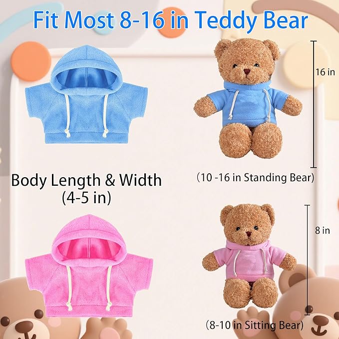 15 Pcs Custom Clothes for Teddy Bears with Text Photo, Personalized Stuffed Animal Clothes Fit 8-16 inch Stuffed Bear Sweater Outfit, Custom Doll Clothing Make Your Own Plush Doll Shirt