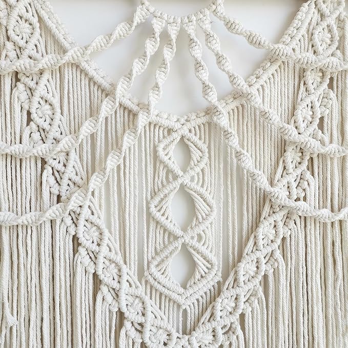 Achart Macrame Wall Hanging Large- Boho Wall Decor- large wall art- Wall Decor Living Room- Macrame Tapestry Boho Decor for Bedroom (Beige-Fringe)