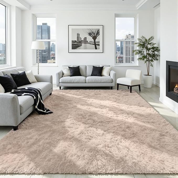 5x8 Area Rug for Living Room, Ultra Soft Fluffy Beige Rugs for Bedroom, Non Slip Large Shag Carpet, Fuzzy Plush Nursery Rug, Thick Washable Indoor Floor Carpets for Kids Office Dorm Home Decor