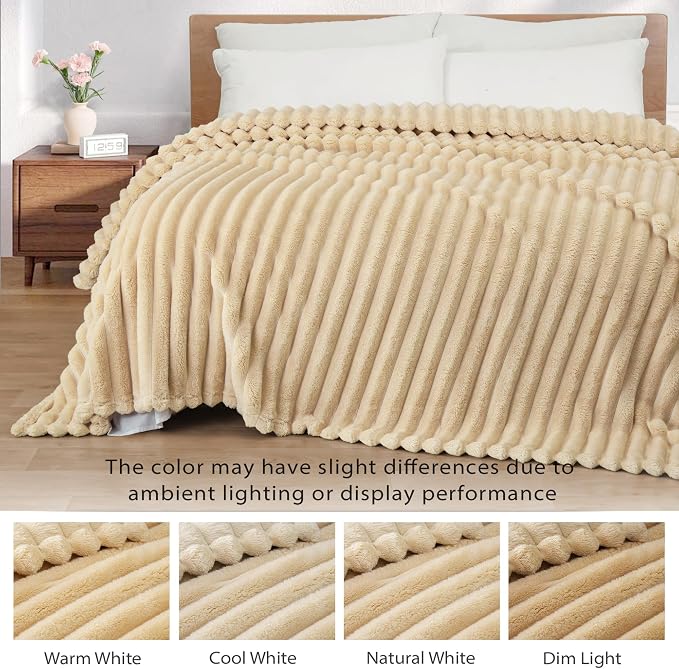 Exclusivo Mezcla Striped Fleece Throw Blanket for Couch, Sofa, Bed, 50"x60" | Soft Breathable Cozy Bed Blankets, Lightweight Plush Fluffy Fuzzy Jacquard Decorative Blankets