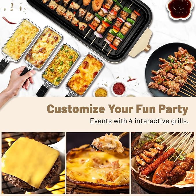 Pukomc Electric Indoor Grill,2 in 1 Indoor Grills for Kitchen | Grill Net & Non-Stick Cooking Removable Plate, Temperature Control, Dishwasher Safe, 1800W Large Smokeless