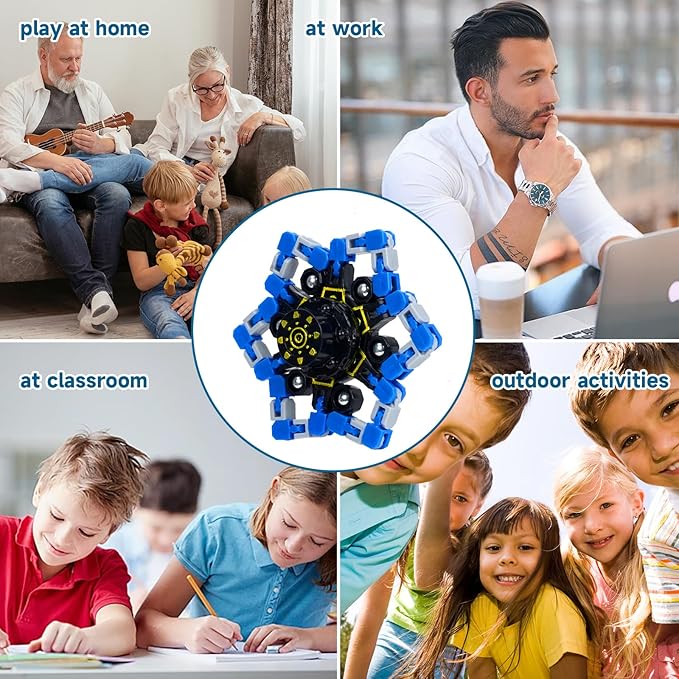 4 Pcs Fidget Toys Transformable Fidget Spinners Autism ADHD Anxiety Stress Relief Sensory Toys for Kids and Adults Deformable Robot Spinner Fingertip Gyros for Party Favors Classroom Prizes（Blue）