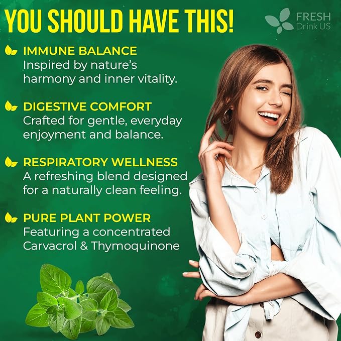 FreshDrinkUS, Premium Oregano Oil Softgels | 330 Count | Blend of 300mg Oregano Oil (Origanum minutiflorum) + 200mg Black Seed (Nigella sativa) – Plant-Based Source of Natural Antioxidants.