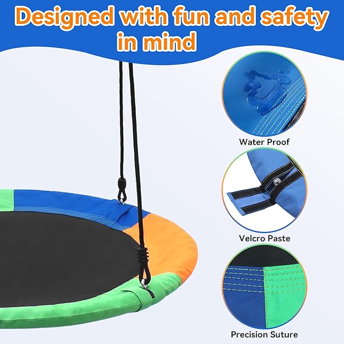 Saucer Tree Swing Seat for Kids 40 Inch Outdoor Round Tree Swing for Children Heavy Duty Safe Durable Easy Install for Backyard Multicolor