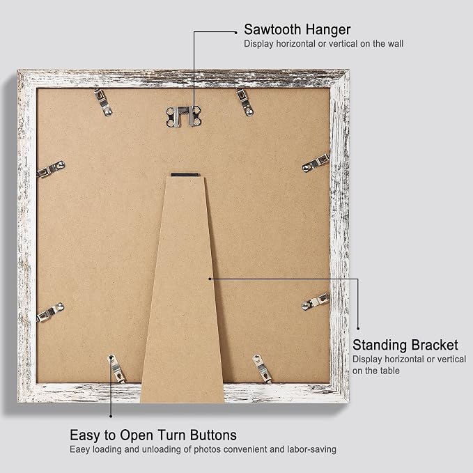 Hongkee 12x12 Picture Frame Set of 4, Made of Made of Glass and Multicolour Wooden Frame, 12 by 12 Photo for Wall or Tabletop - Display Picture 10x10 with Mat or 12x12 Without Mat