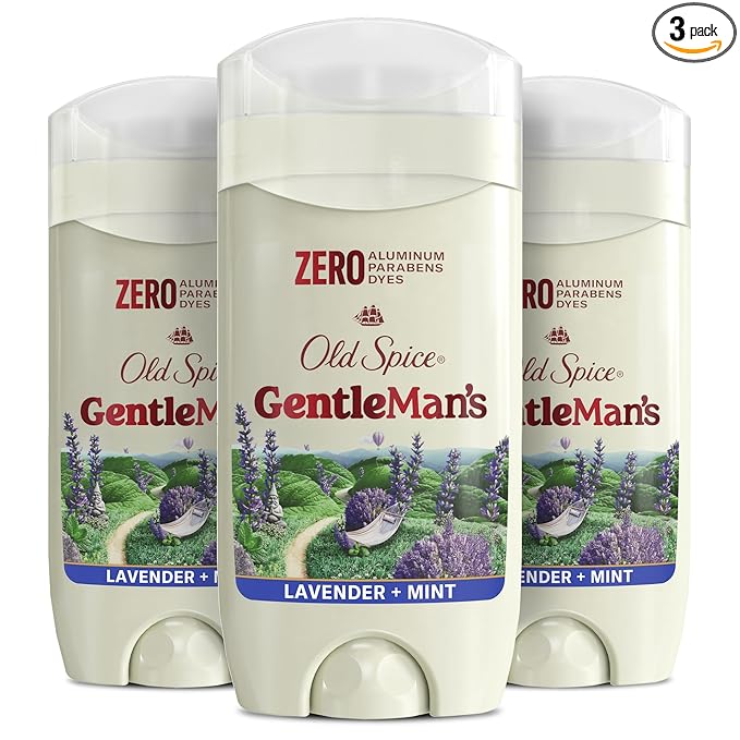 Old Spice GentleMan's Aluminum Free Dry Feel Deodorant for Men, 24/7 Lasting Freshness, Gentle on Skin with Skin Conditioners, Lavender + Mint Scent, 3.0 oz (Pack of 3)