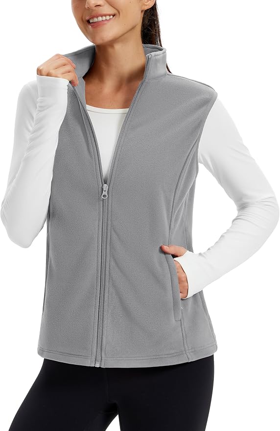 TACVASEN Women's Fleece Vest Lightweight Sleeveless Zip Jacket Outerwear | Soft Polar,Zipper Pockets,Stand Collar,Fall Winter Warm,Outdoor,Athletic,Running,Hiking,Travelling,Golf,Work