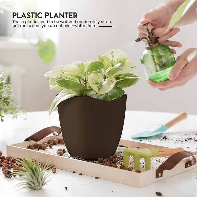 Plant Pots Indoor with Drainage, 5 Pack Multi-Size Planters Set, Brown | Drainage holes included Multiple sizes 7/6.6/6/5.3/4.8 In Indoor plants and flowers Durable plastic construction