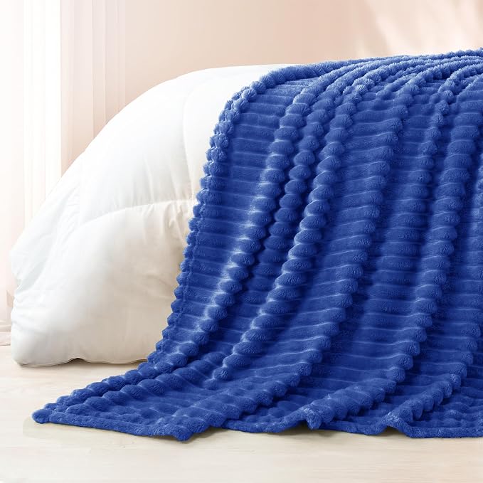 Exclusivo Mezcla Striped Twin Size Fleece Blanket for Bed, Couch, 60"x80" | Soft Breathable Cozy Bed Blankets, Lightweight Plush Fluffy Fuzzy Jacquard Decorative Blankets