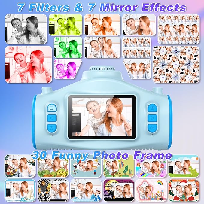 Kids Camera, Camera for Kids with Projector, Offers Projection, 48MP Photography, 1080p Video Recording, Kids Digital Camera Christmas Birthday Gifts for Boys Girls Age 3+ (Blue)
