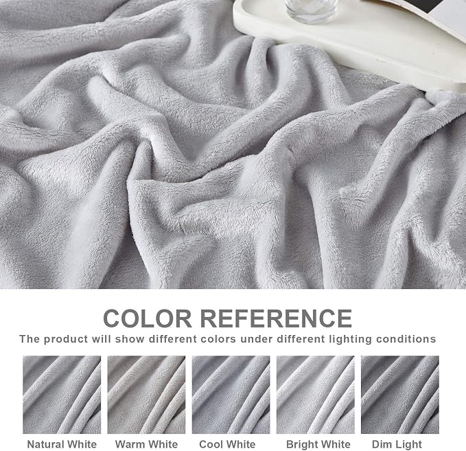 Hansleep Queen Light Grey Fleece Blanket, Soft Flannel Bed Blanket | Fuzzy Cozy Blanket 90x90 Inches, Multi-use for Bed, Sofa, Couch, Travel, Camping, All Season Warm Lightweight Cover