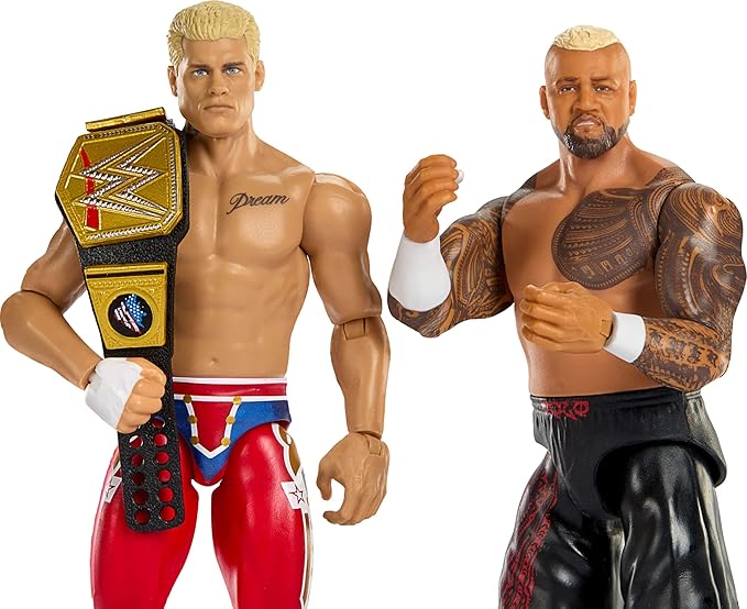 Mattel WWE Main Event Showdown Action Figures 2-Pack with Accessory, Series #24 Cody Rhodes vs Solo Sikoa Collectible Set, 6-inch