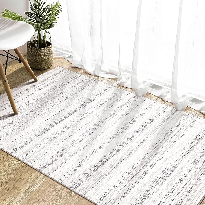 Nakagishi Boho 3x5 Area Rug Living Room Rugs Machine Washable Gray | Soft Underfoot, Stain Resistant, Carpet for Bedroom/Kitchen/Entryway/Hallway, Bathroom Pet & Kid Friendly Moroccan Farmhouse
