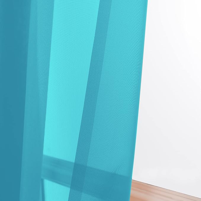 OWENIE Sheer Curtain 90 Inches Long 2 Panels Set for Living Room Bedroom, Light Filtering Rod Pocket Clear Sheer Curtain 2Pcs, Each 42" W x 90" L, Turquoise