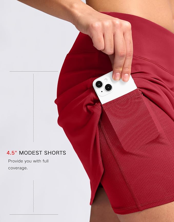 16" Skorts with 2 Pockets | Side Slits, High Waisted, A Line, Casual, Pickleball, Athletic, Golf, Tennis Skirt, for Women