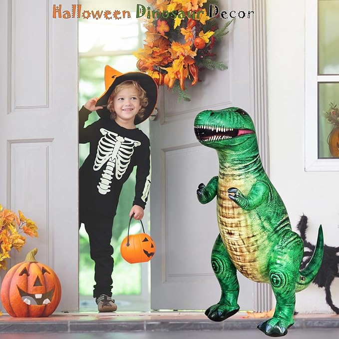 Jet Creations T-Rex Inflatable 43" Lx37 H, Ages 3+ Dinosaur Toy – Party Decoration, Pool Play, Yard Display, Jurassic Themed Photo Prop, VBS, Wild Green, 1 pc