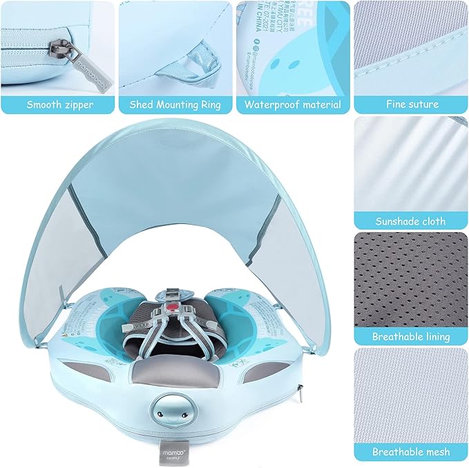 Baby Floats for Pool with Canopy Removable Sun Protection Canopy Mambobaby Float Non Inflatable Upgrade Add Tail Avoid Flip Waterproof Skin-Friendly Infant Swim Float 3-24 Months