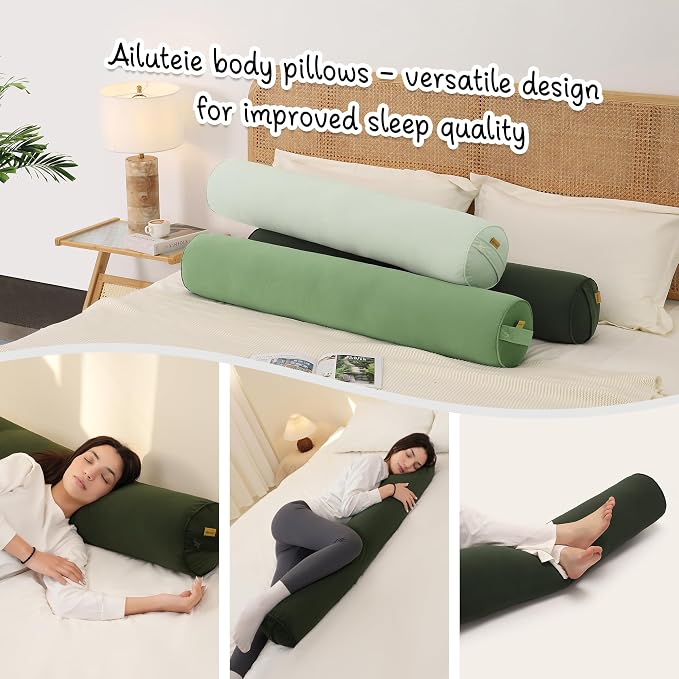 Body Pillow for Adults,Long Round Pillow,Big Cylindrical Pillow,Large Full Bolster Pillows for Side Sleepers (Jade Green, 59"*7.87")