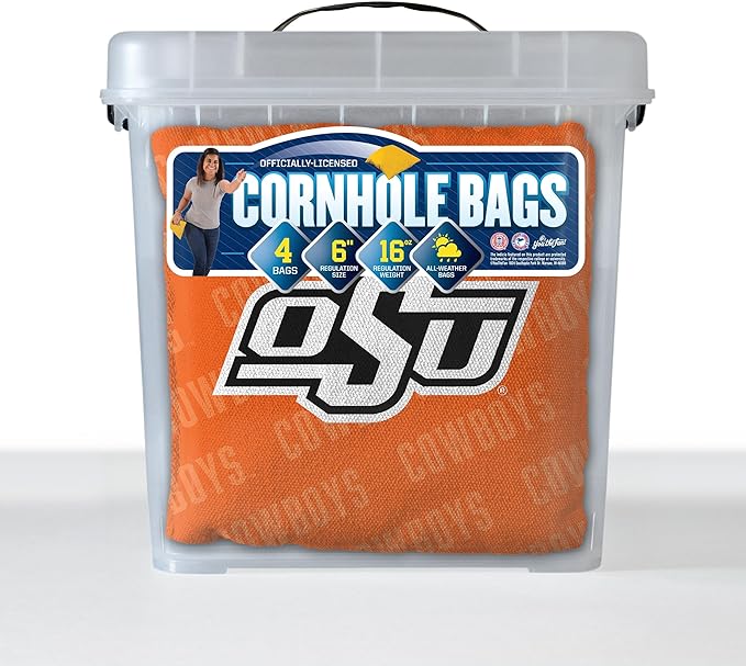 YouTheFan Officially-Licensed NCAA Set of 4 Cornhole Bags - All Weather Regulation 6” x 6” Size - 16oz Weight - Designed in USA