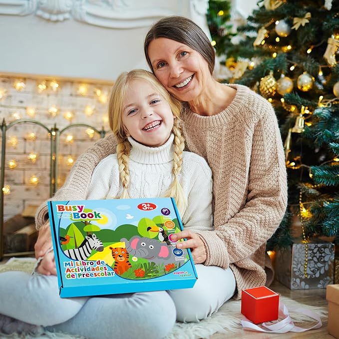 Ayyomo Spanish & English Busy Books for Toddlers, Bilingual Preschool Activity Book for 3 4 5 Year Old, Kids Easter Basket Stuffers, Interactive Educational Learning Activities Birthday Gifts