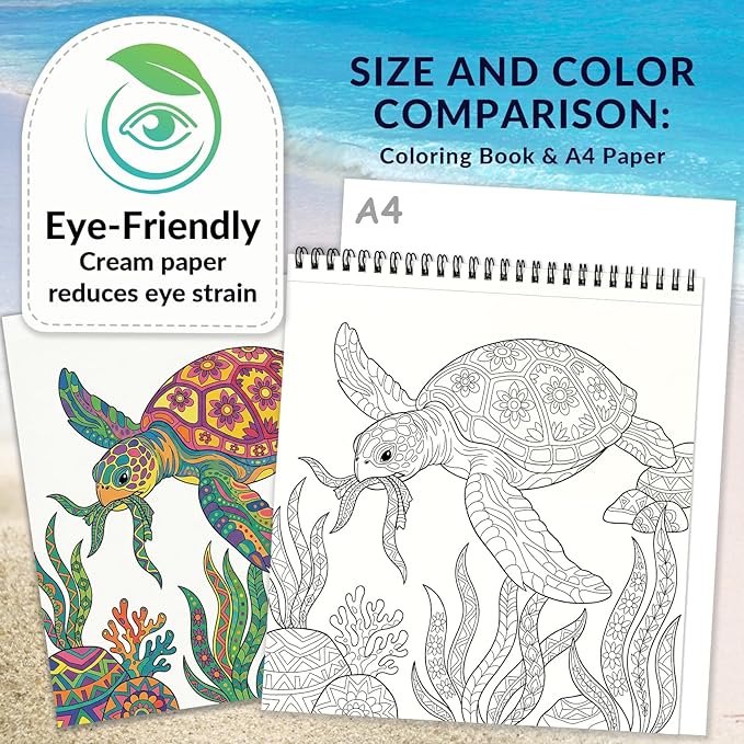 FUNLAVIE Adult Coloring Book - Ocean Animal Mandala Designs for Adults Relaxation and Teens Stress Relief, Spiral Bound Mindfulness Coloring Book for Women, Ocean Creature Mandalas and Patterns