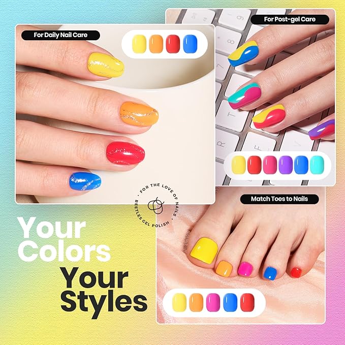 Beetles Neon Nail Polish Set - Quick Dry Nail Polish Kit 12 Colors Hot Pink Green Blue Yellow Red Regular Air Dry Fingernail Polish Pack for Women Spring Gift Beetles Cocktails 12 Colors