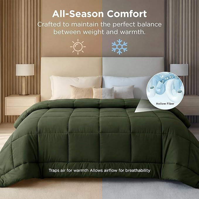 Bedsure Comforter Duvet Insert - Quilted Comforters Oversized King Size, All Season Duvet, Down Alternative Bedding, with 8 Tabs, Gifts for Women/Men, Olive Green, Oversized King 116 x 98 Inches
