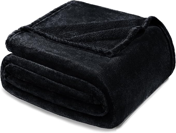 Exclusivo Mezcla Soft Fleece Throw Blanket for Couch, Black | 50x60 Inches, Double-Sided Brushed Flannel, Lightweight Plush Cozy Blanket for Home Decor, All Season, Machine Washable